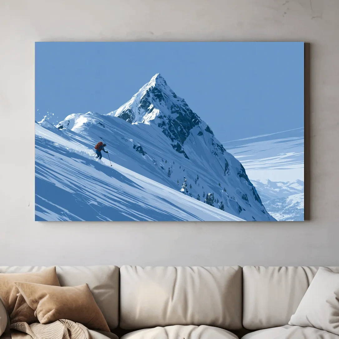 Epic Backcountry Skier On Snowy Peak - Alpine Mountain Winter Wall Art