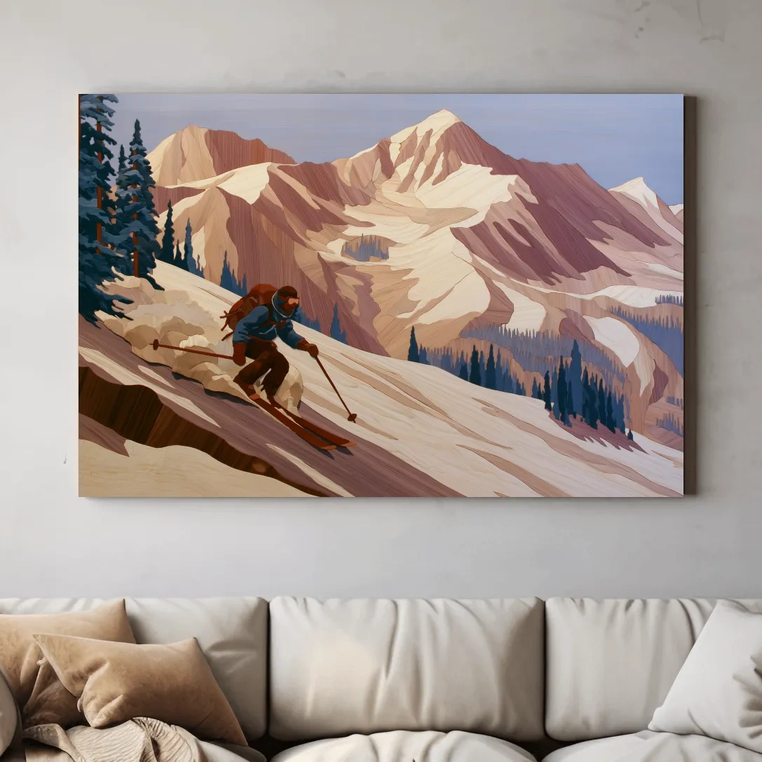 Backcountry Skier Descending Snowy Alpine Peaks - Modern Outdoor Adventure Wall Art