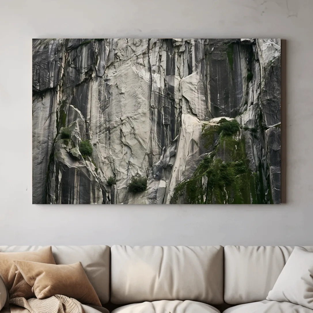 Textured Granite Cliff Face Photography - Moody Monochrome Rock Wall Art