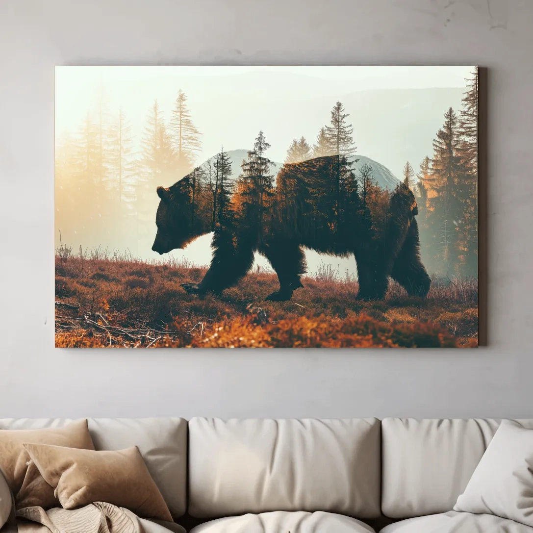 Double Exposure Grizzly Bear Forest - Misty Mountain Wildlife Photographic Artwork