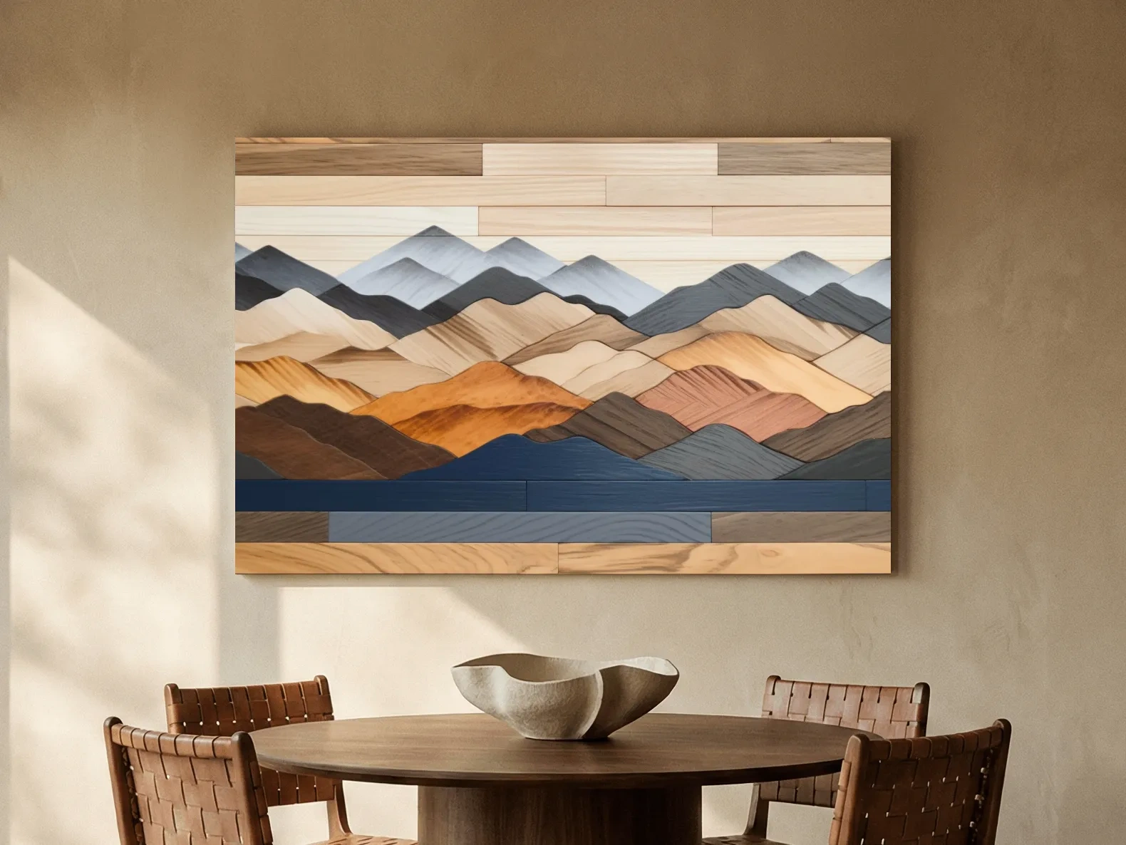 Rustic Layered Wooden Mountain Range Panorama - Modern Geometric Wall Art