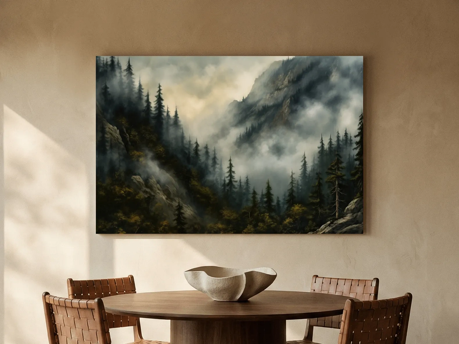 Moody Misty Mountain Pine Forest - Foggy Alpine Landscape Wall Art