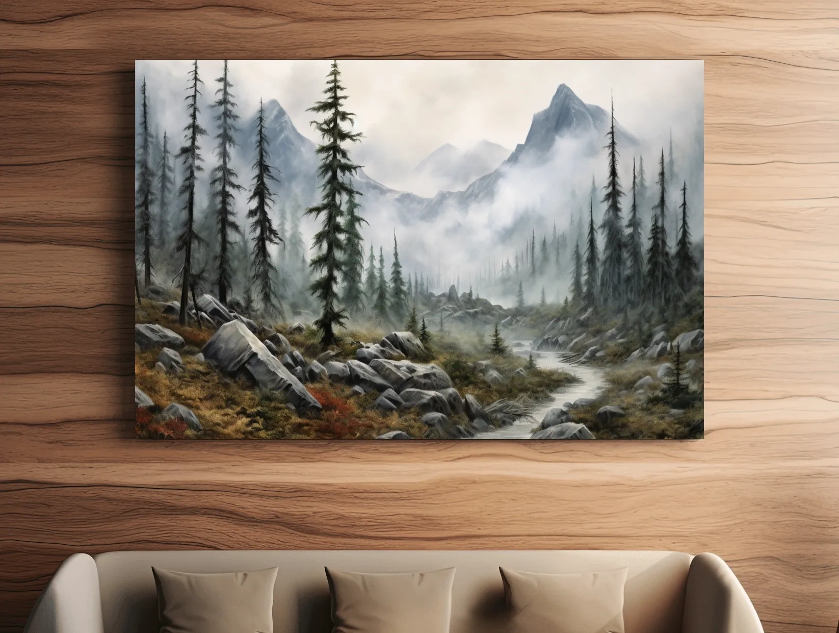 Foggy Alpine Mountain Forest Landscape - Moody Wall Art