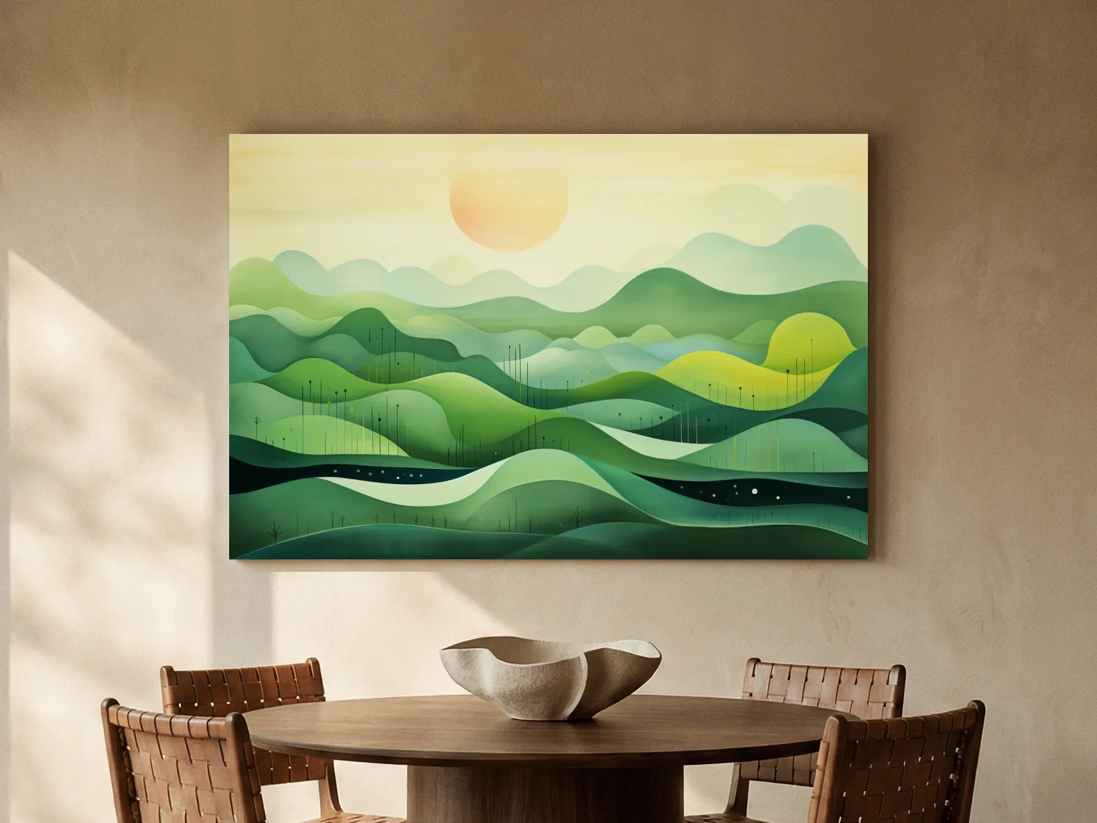 Minimalist Layered Green Rolling Hills - Serene Abstract Landscape Wall Art