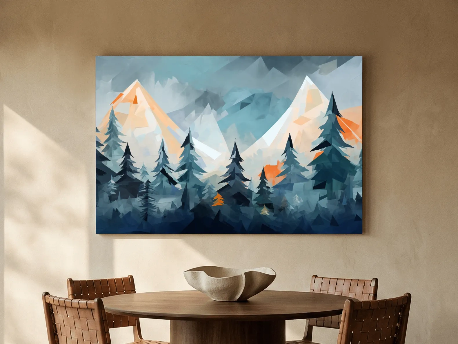 Geometric Alpine Peaks And Pine Forest - Abstract Mountain Landscape Wall Art