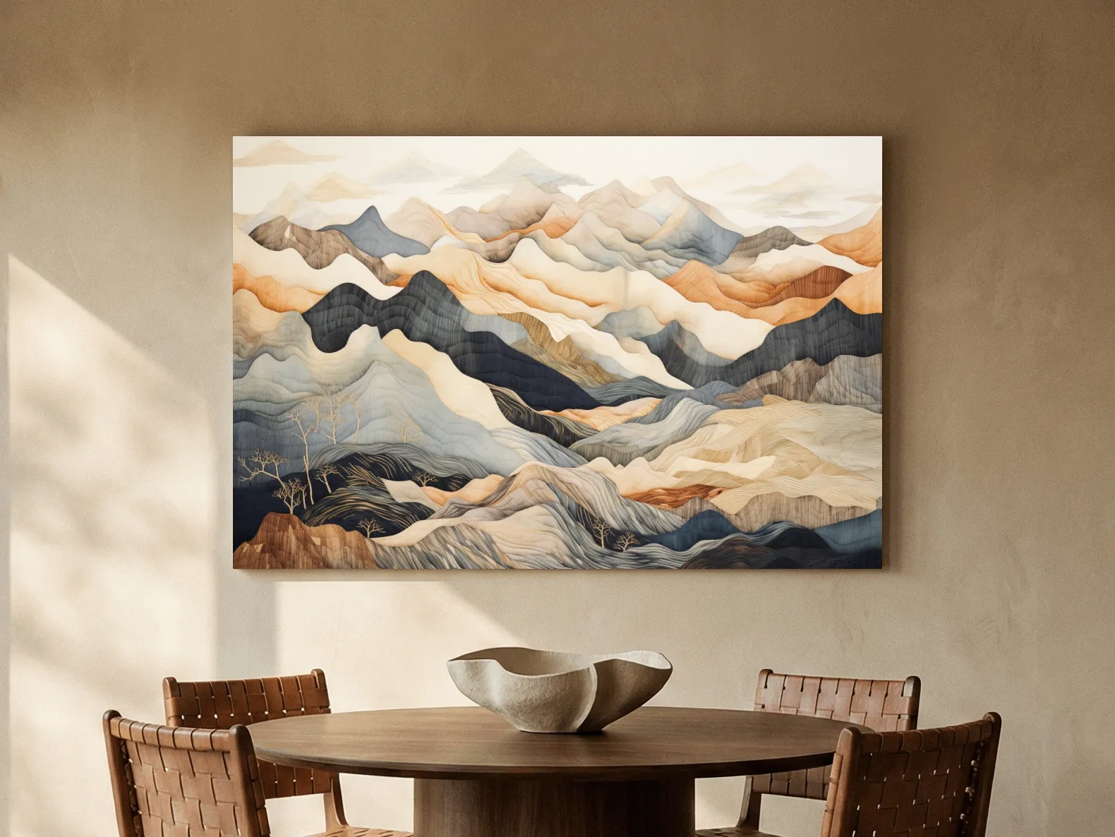 Layered Abstract Mountain Range Painting - Tapestry Style Wall Art