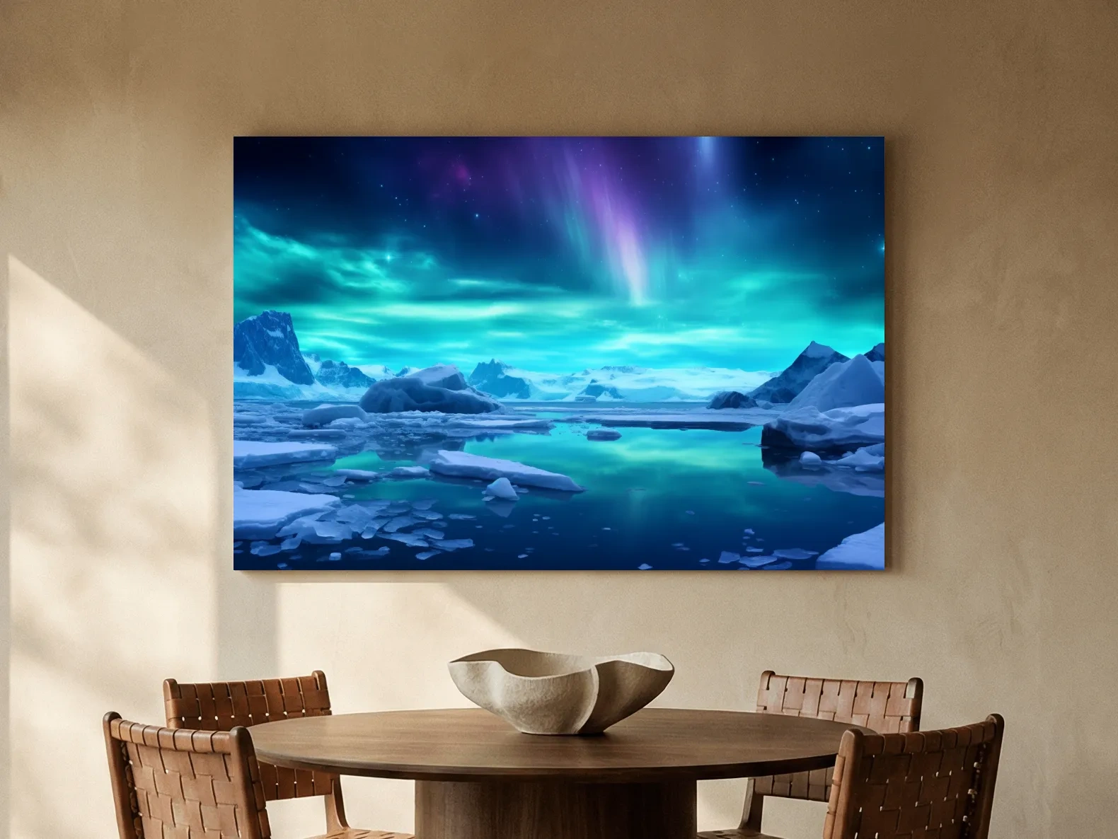 Vibrant Arctic Aurora Over Icebergs - Polar Night Photographic Wall Art