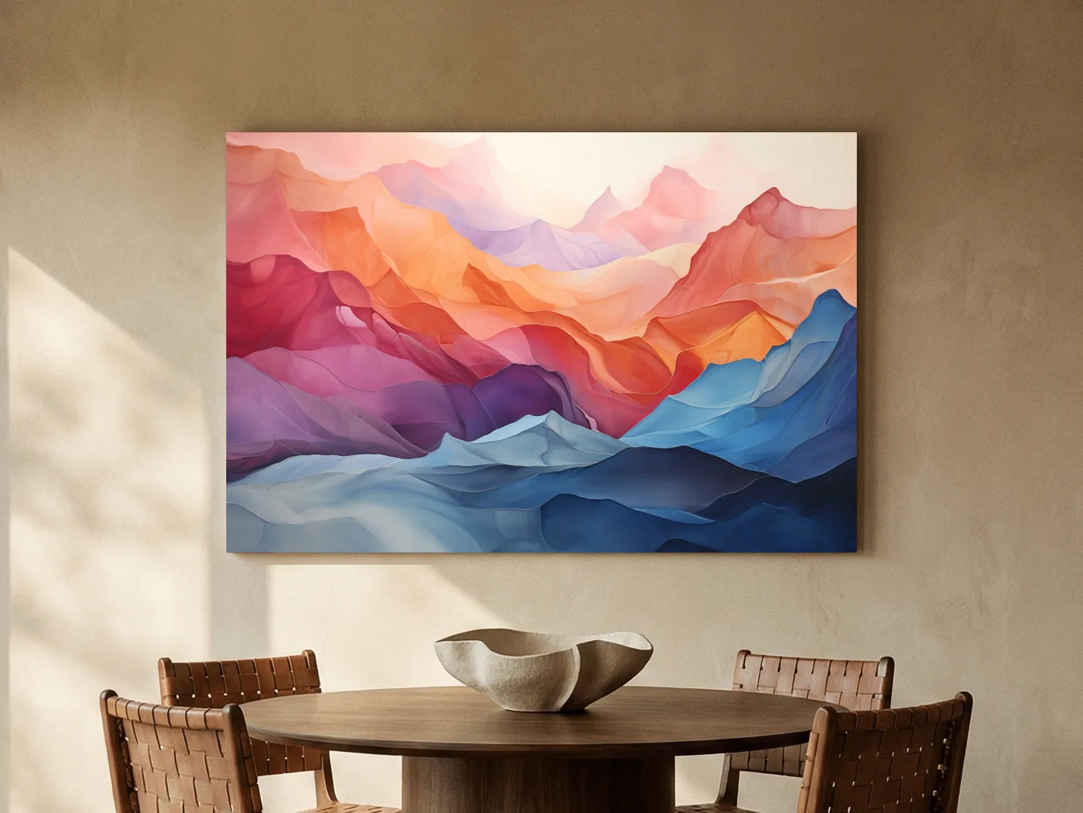 Vibrant Abstract Layered Mountain Landscape - Modern Colorful Alpine Wall Art