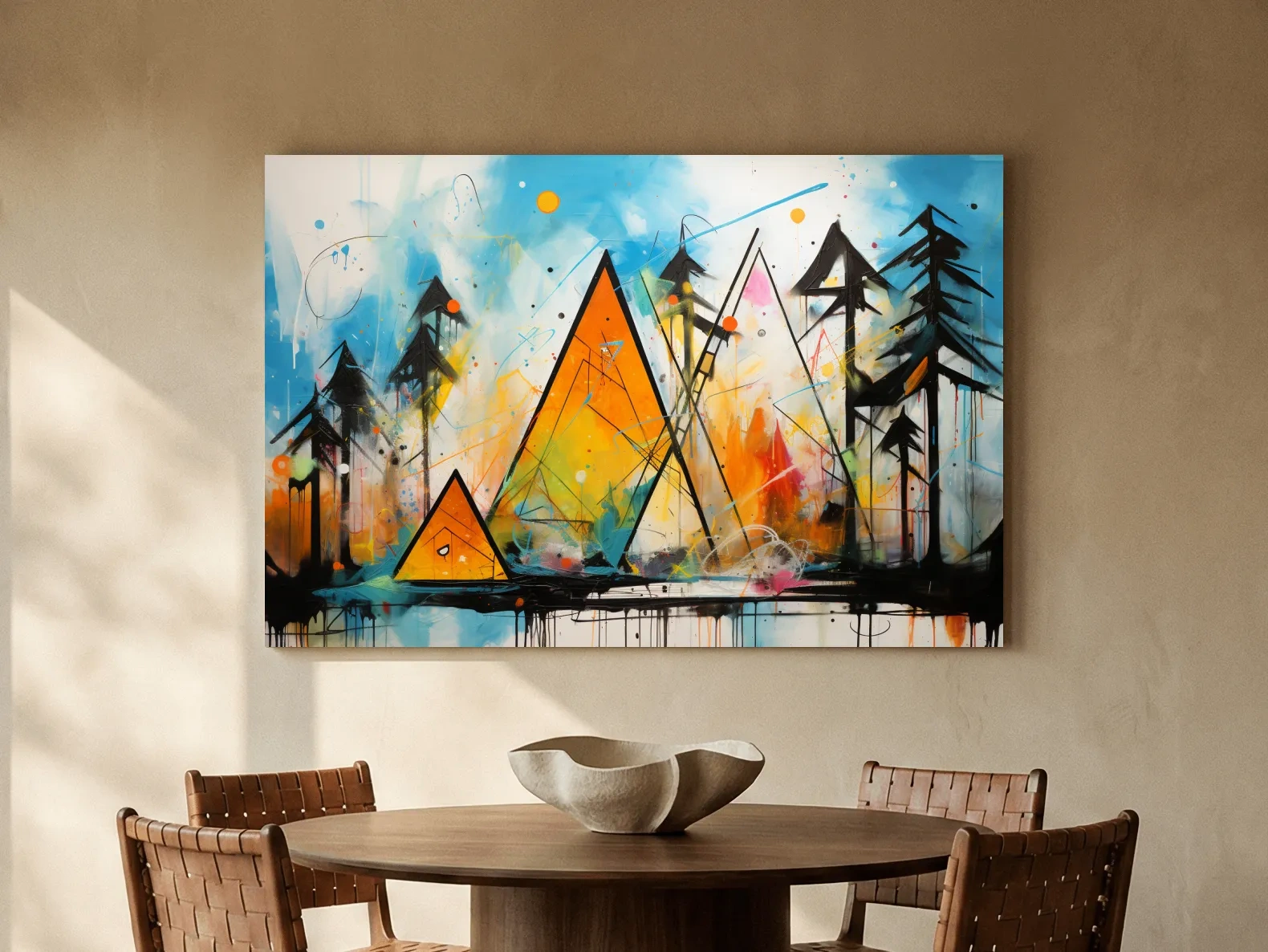 Vibrant Abstract Mountain Peaks And Pines - Colorful Mixed Media Wall Art
