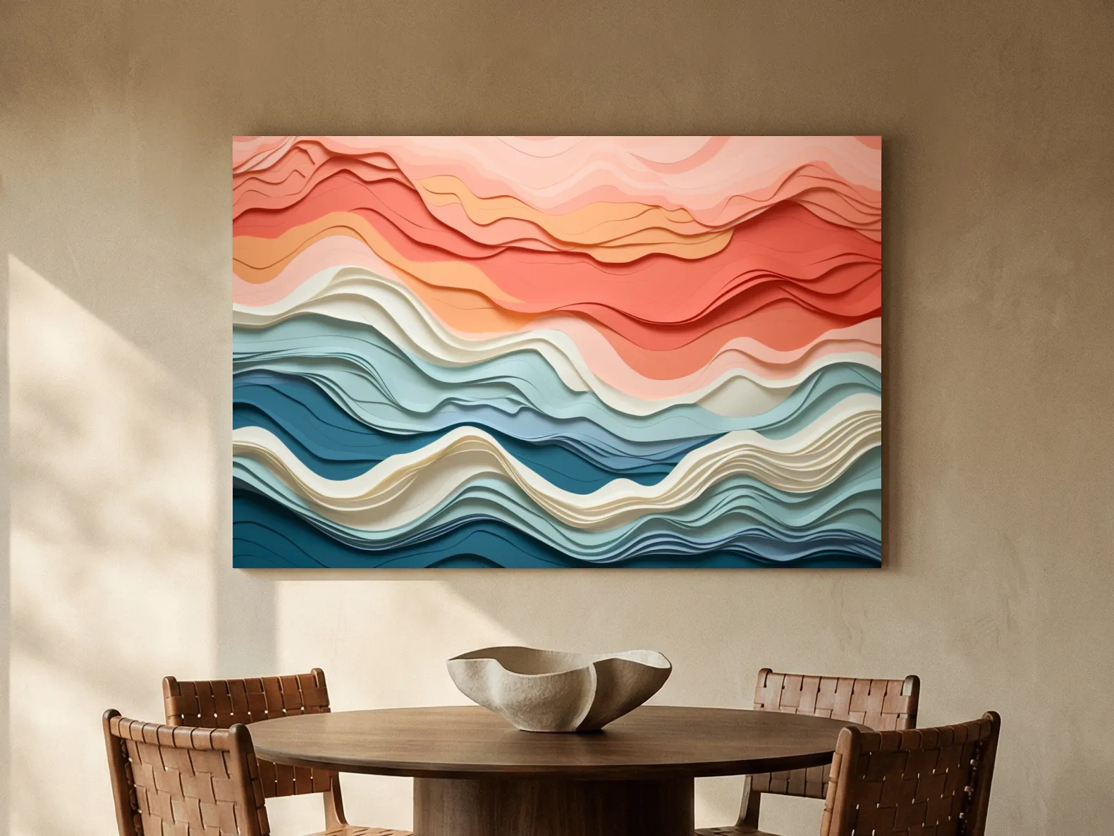 Layered Abstract Topographic Waves - 3D Paper Cut Style Wall Art