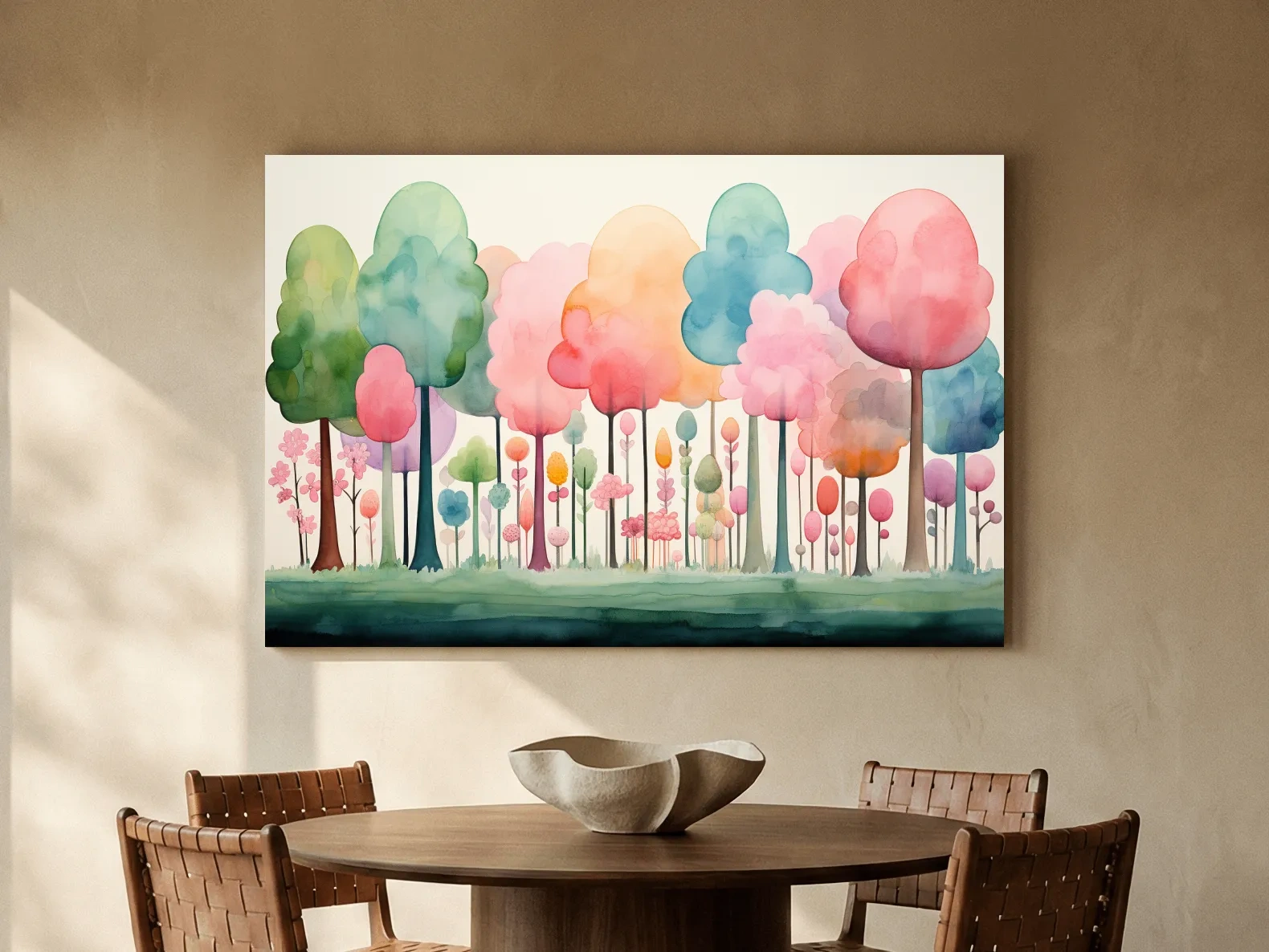 Whimsical Pastel Watercolor Forest - Colorful Nursery Wall Art