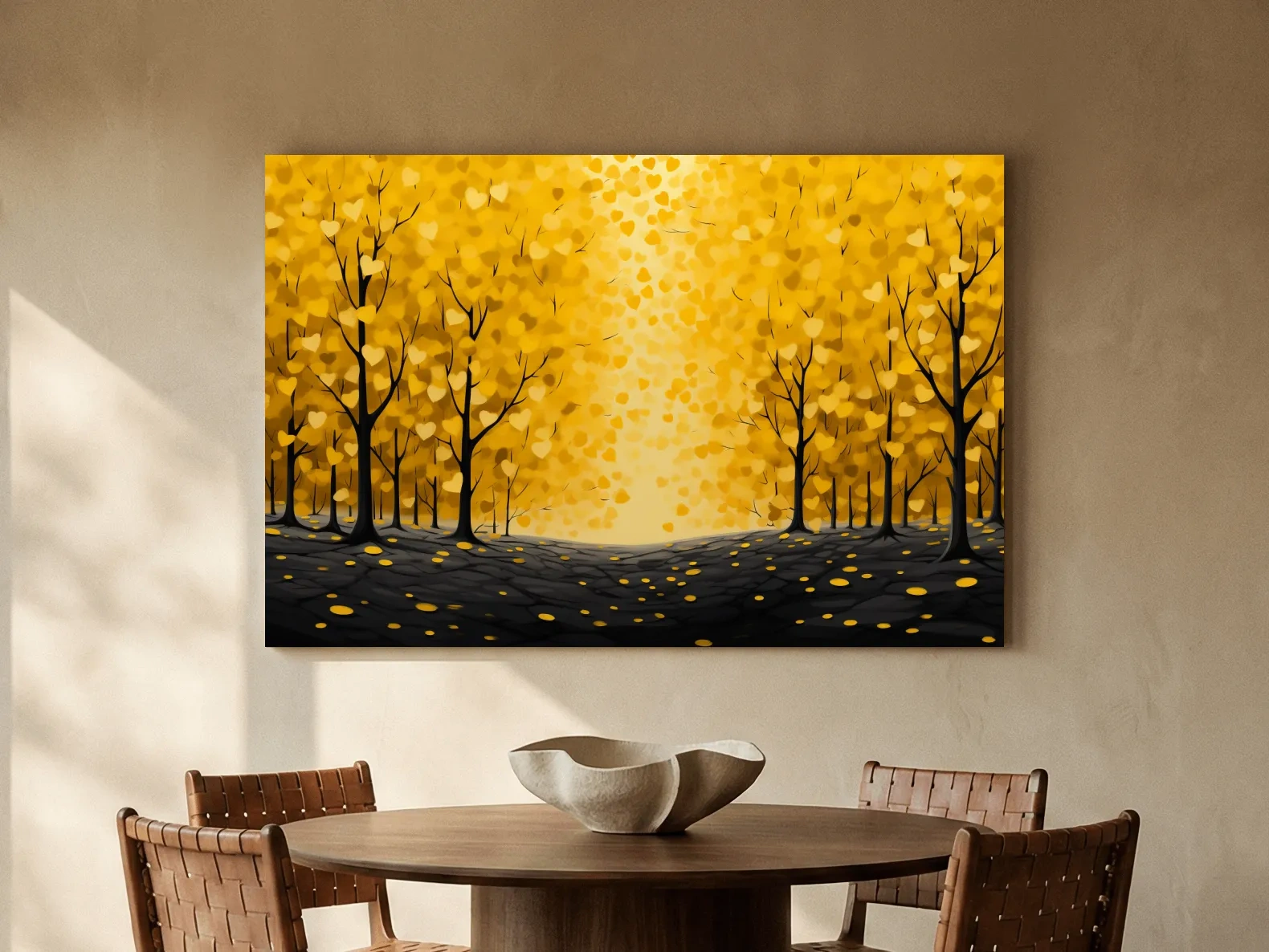 Golden Autumn Forest Canopy Painting - Warm Love Heart Wall Art