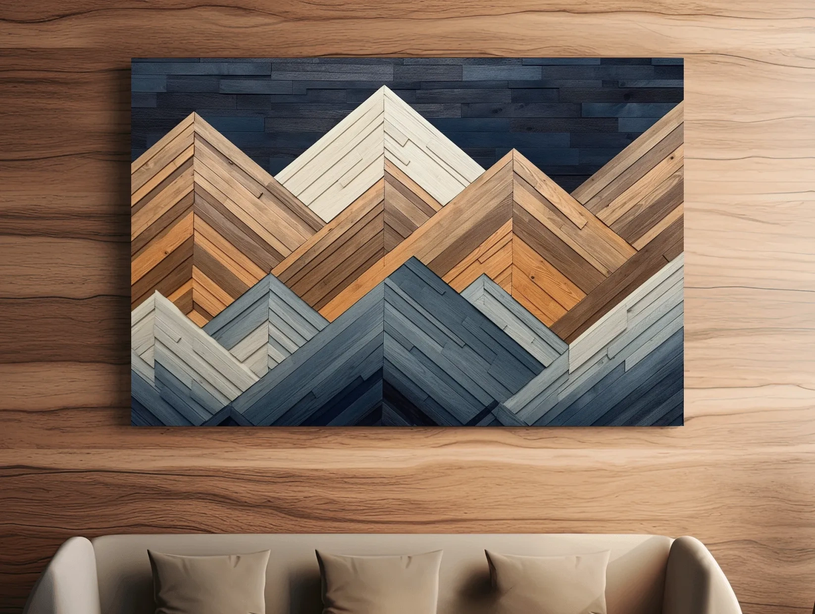 Geometric Wood Plank Mountains - Modern Rustic Canvas Wall Art