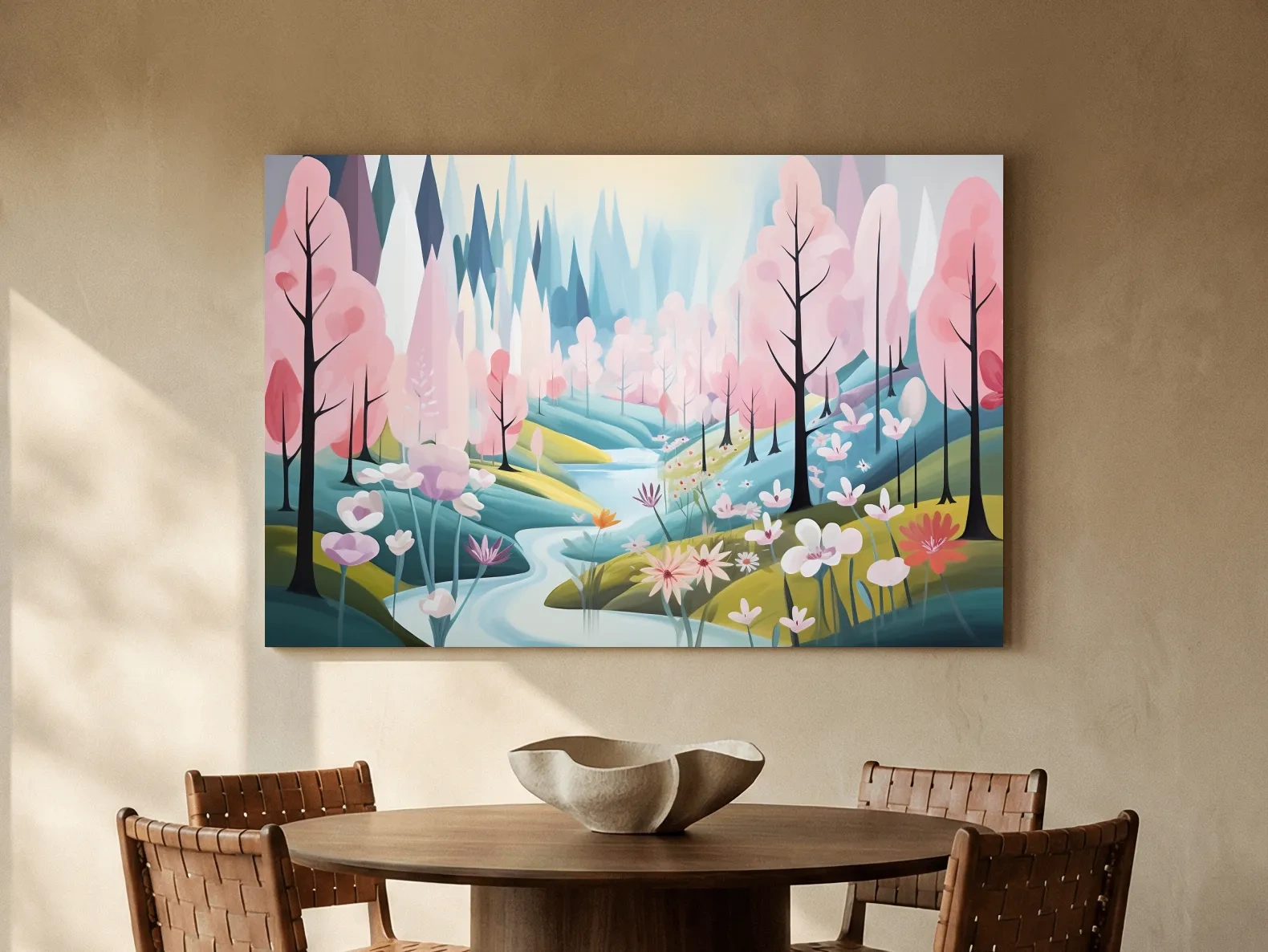 Dreamy Pastel Pink Blossom Forest - Whimsical Floral Landscape Wall Art