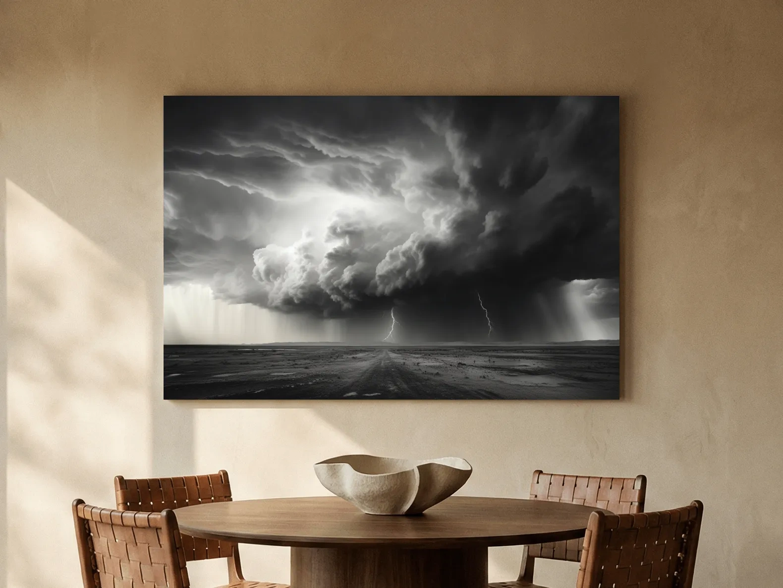 Moody Monochrome Thunderstorm Lightning Landscape - Dramatic Storm Cloud Wall Art
