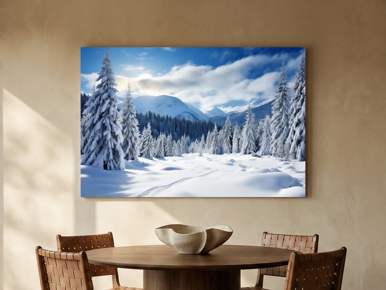 Snowy Alpine Mountain Forest Landscape - Winter Wilderness Photographic Wall Art