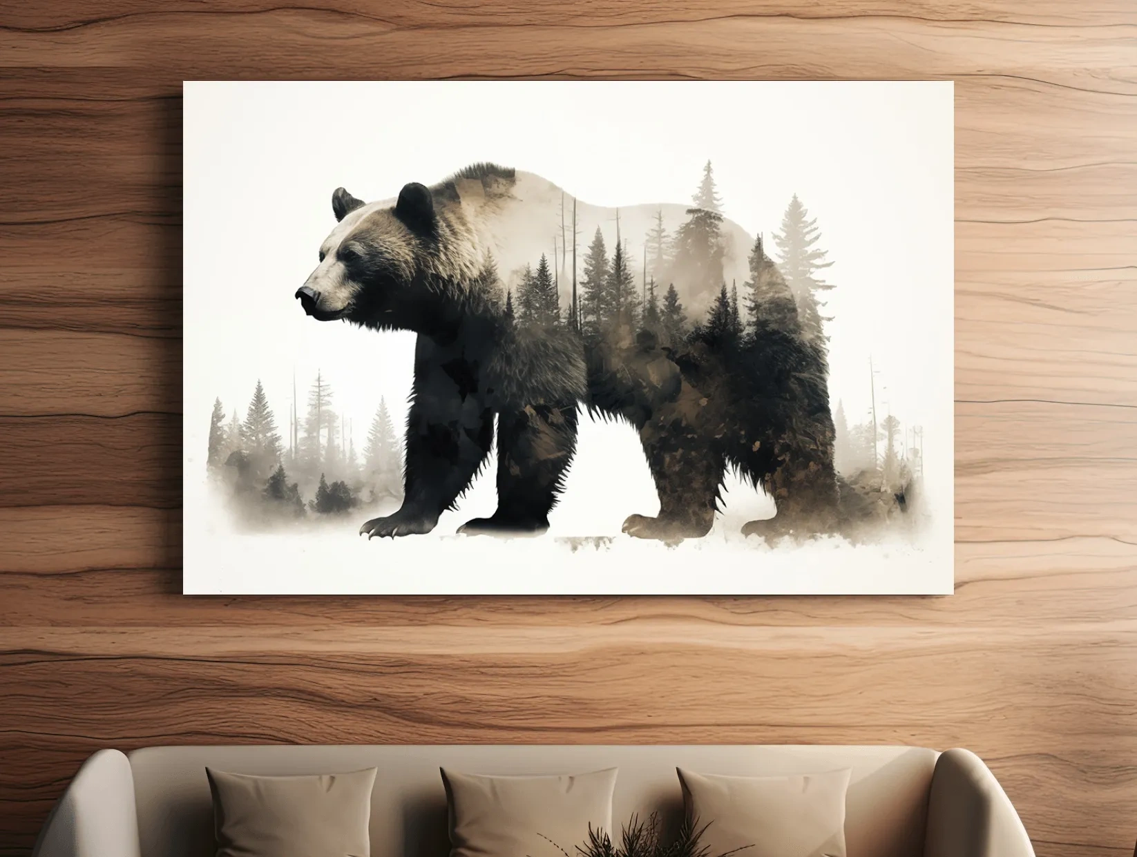 Grizzly Bear Double Exposure Forest - Wildlife Nature Wall Art