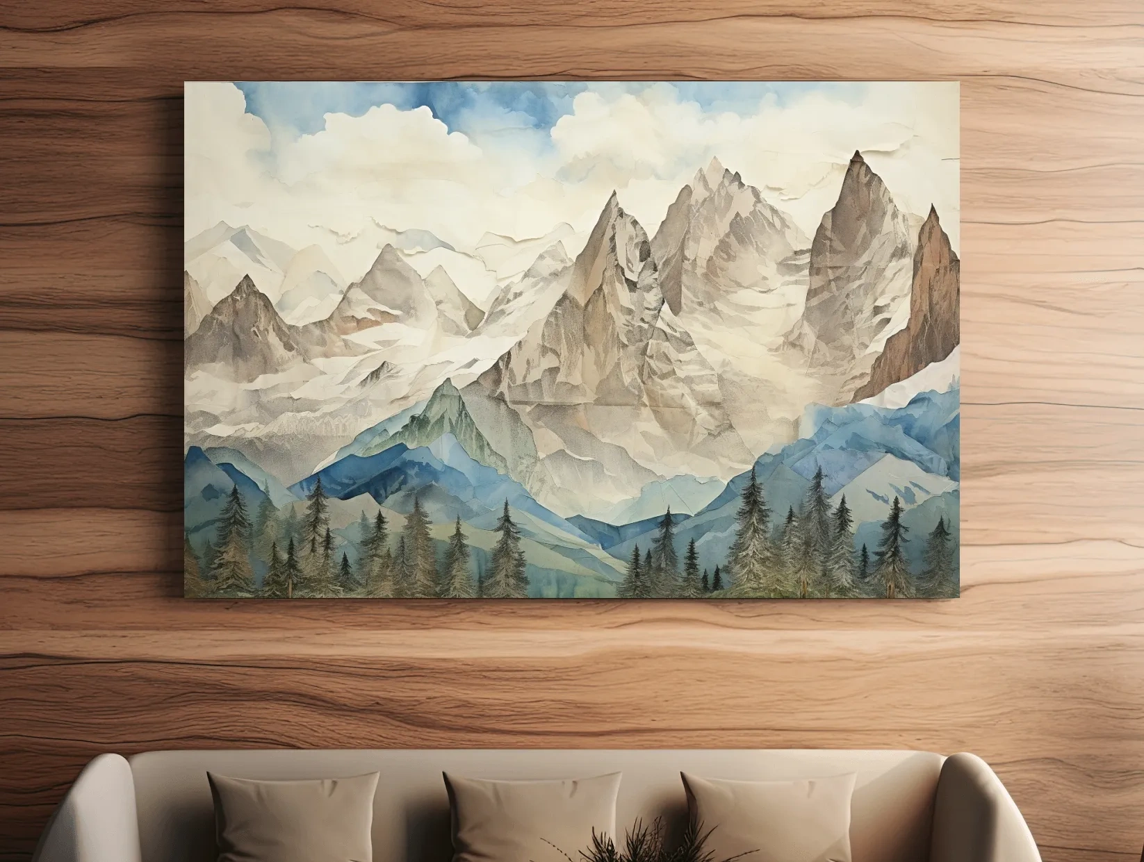 Misty Paper Cut-out Alpine Mountain Range - Serene Forest Landscape Wall Art