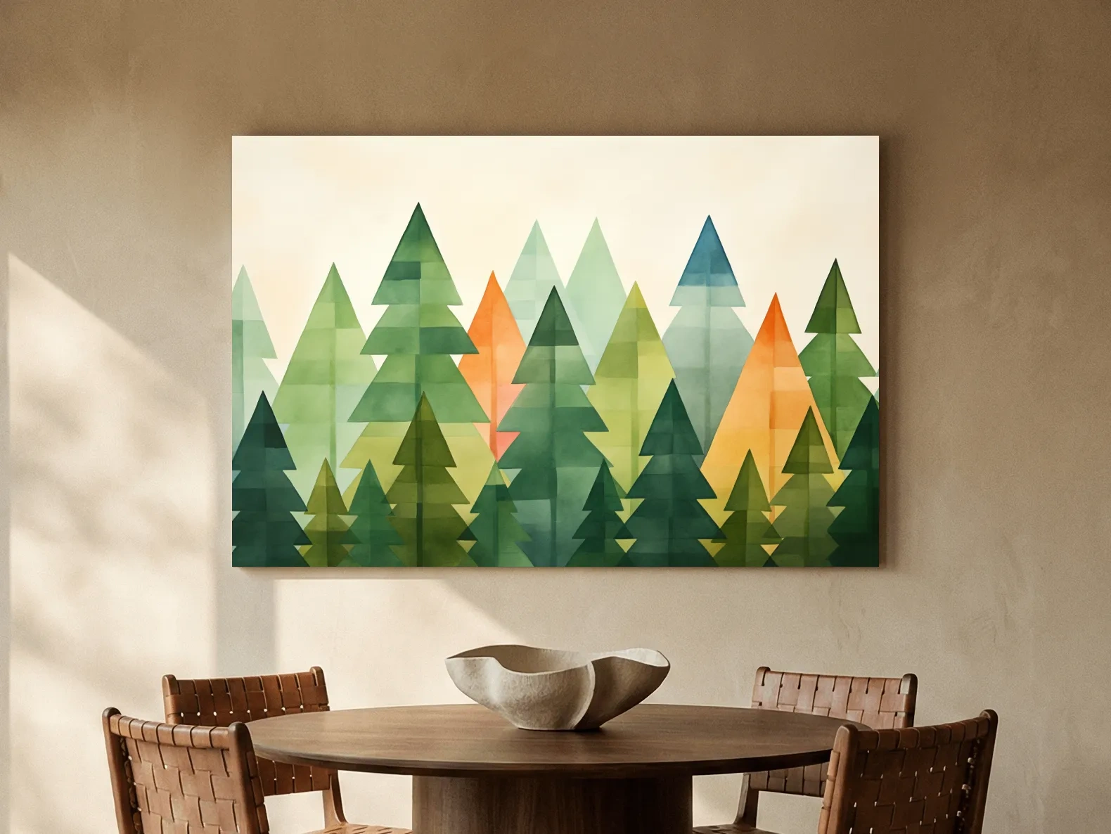 Geometric Watercolor Pine Forest Landscape - Modern Scandinavian Nature Wall Art