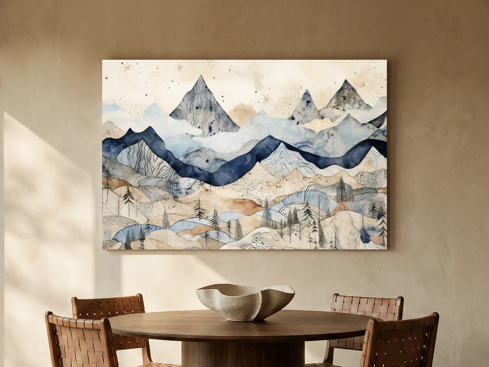 Patchwork Watercolor Mountain Range - Modern Alpine Landscape Wall Art
