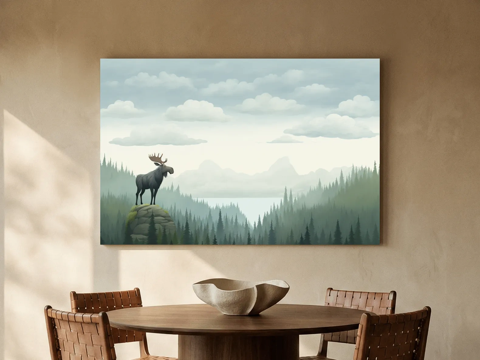 Majestic Moose Over Pine Forest - Nursery Wildlife Mountain Wall Art