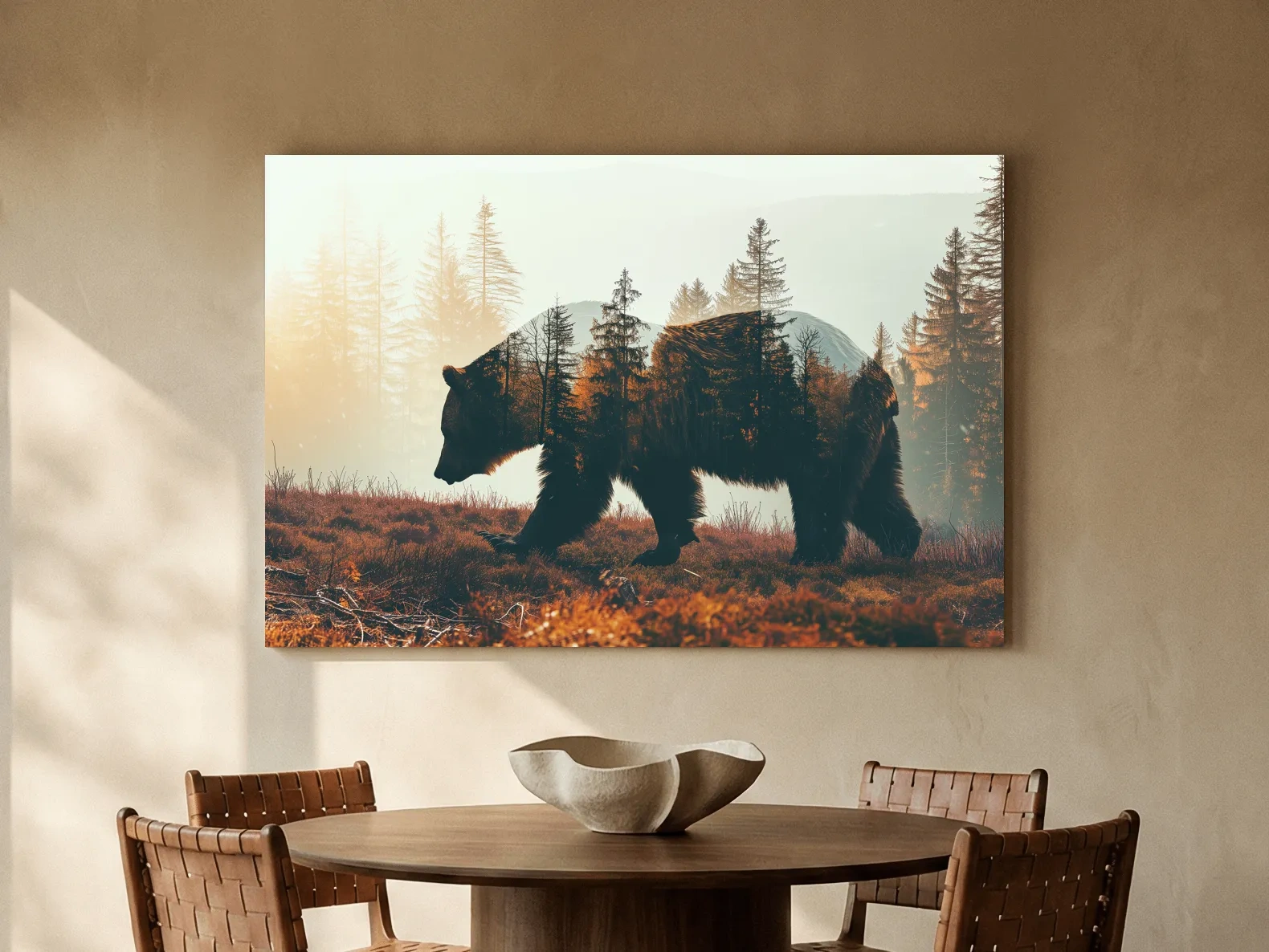 Double Exposure Grizzly Bear Forest - Misty Mountain Wildlife Photographic Artwork
