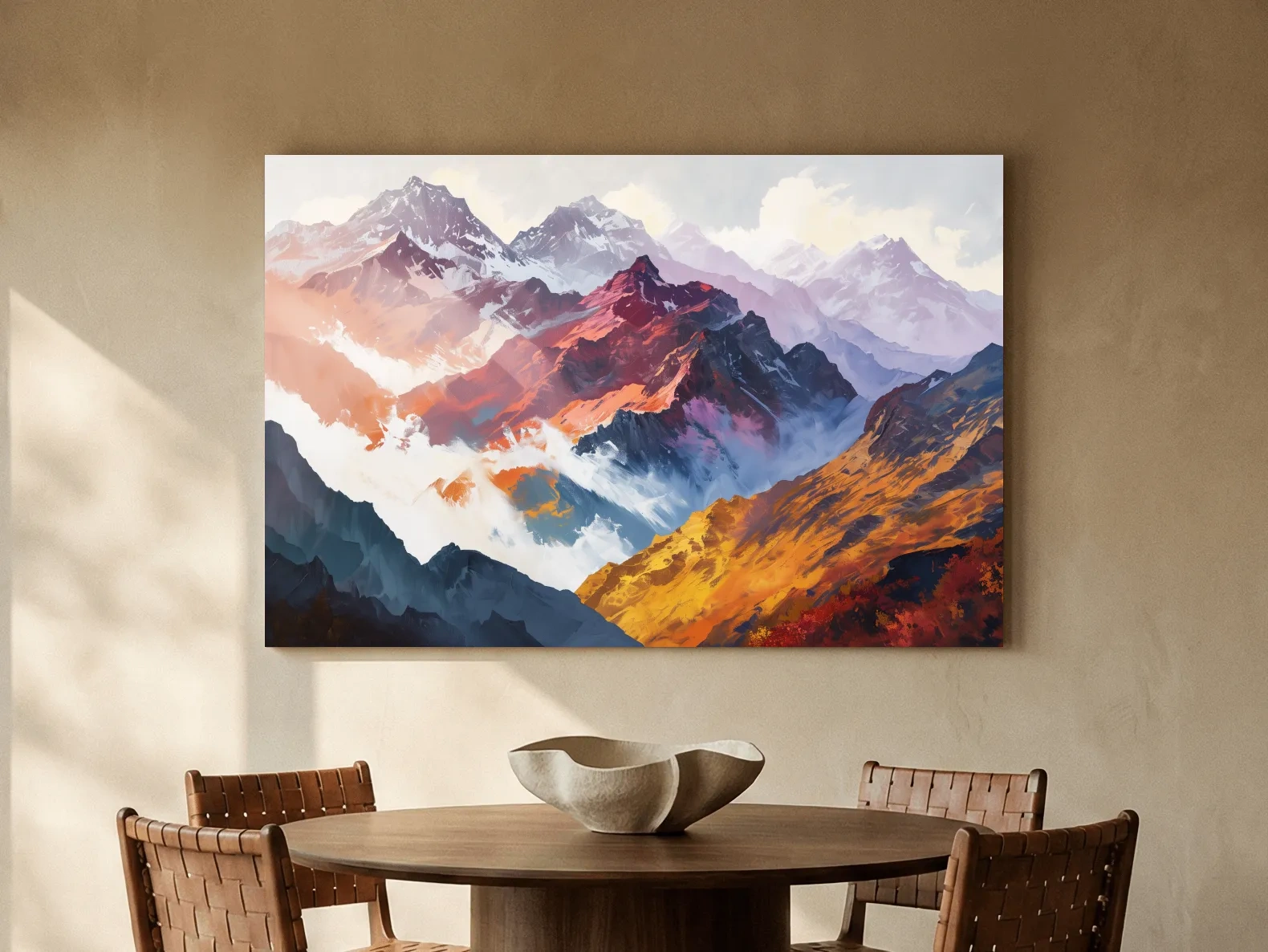 Vibrant Abstract Alpine Mountain Peaks - Colorful Impressionist Painting Wall Art