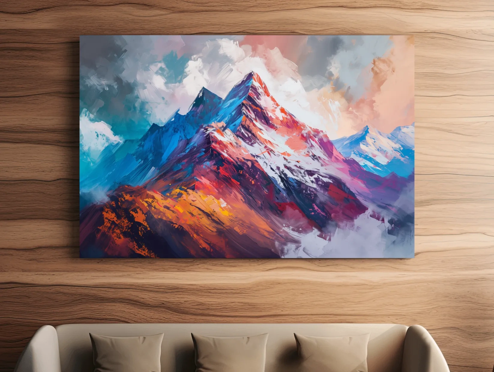 Vibrant Abstract Alpine Mountain Peaks - Colorful Textured Landscape Wall Art