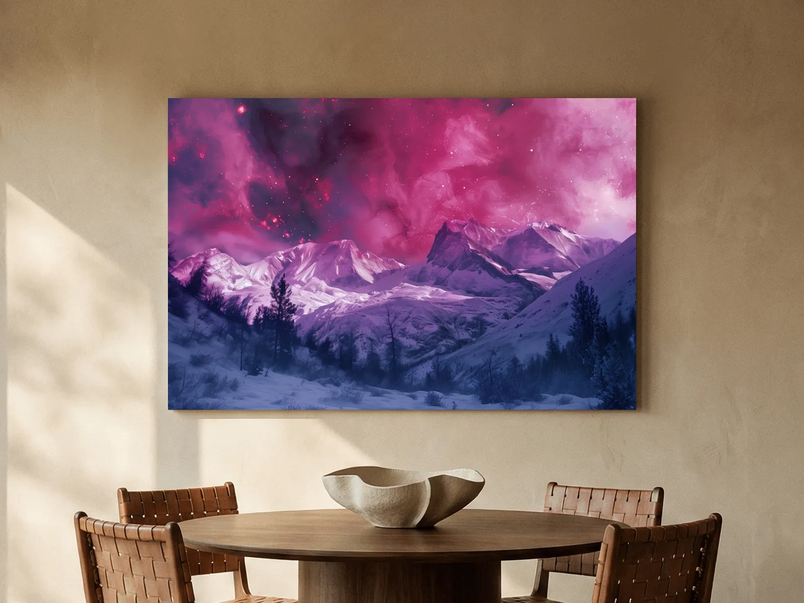 Surreal Nebula Galaxy Alpine Glacier Landscape - Cosmic Winter Night Sky Wall Art