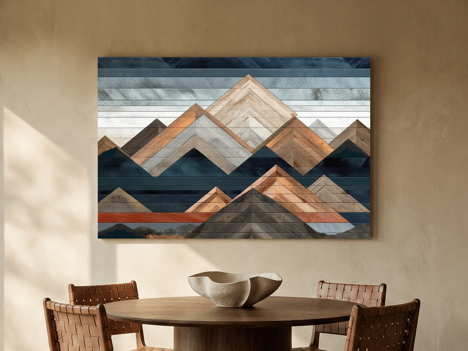 Geometric Woodgrain Mountain Peaks - Modern Abstract Landscape Wall Art