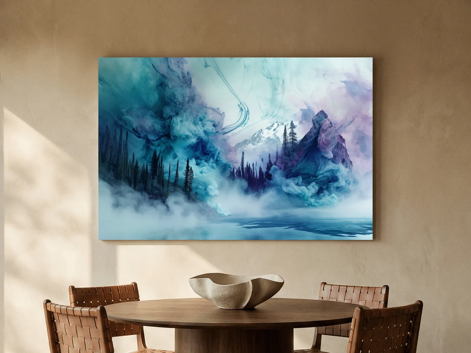 Ethereal Misty Alpine Forest & Mountains - Surreal Abstract Landscape Wall Art