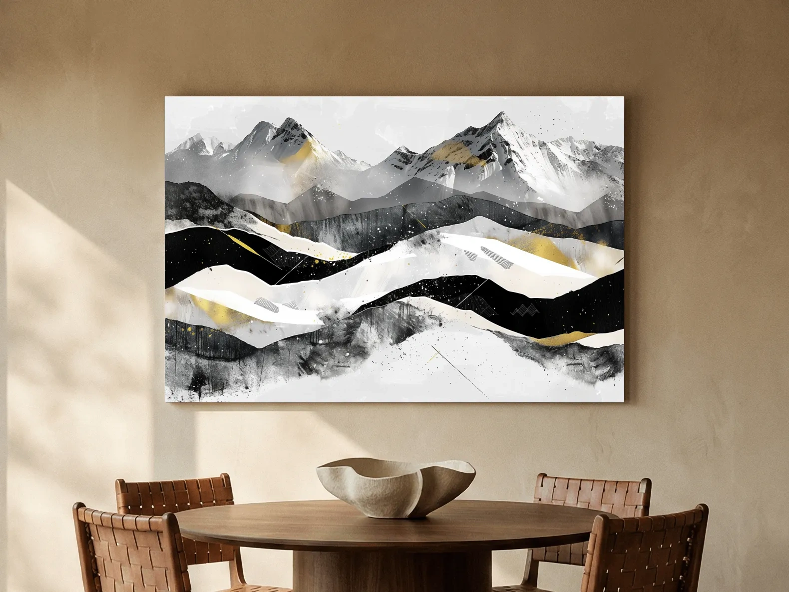 Abstract Mountain Range With Gold Accents - Modern Alpine Landscape Wall Art