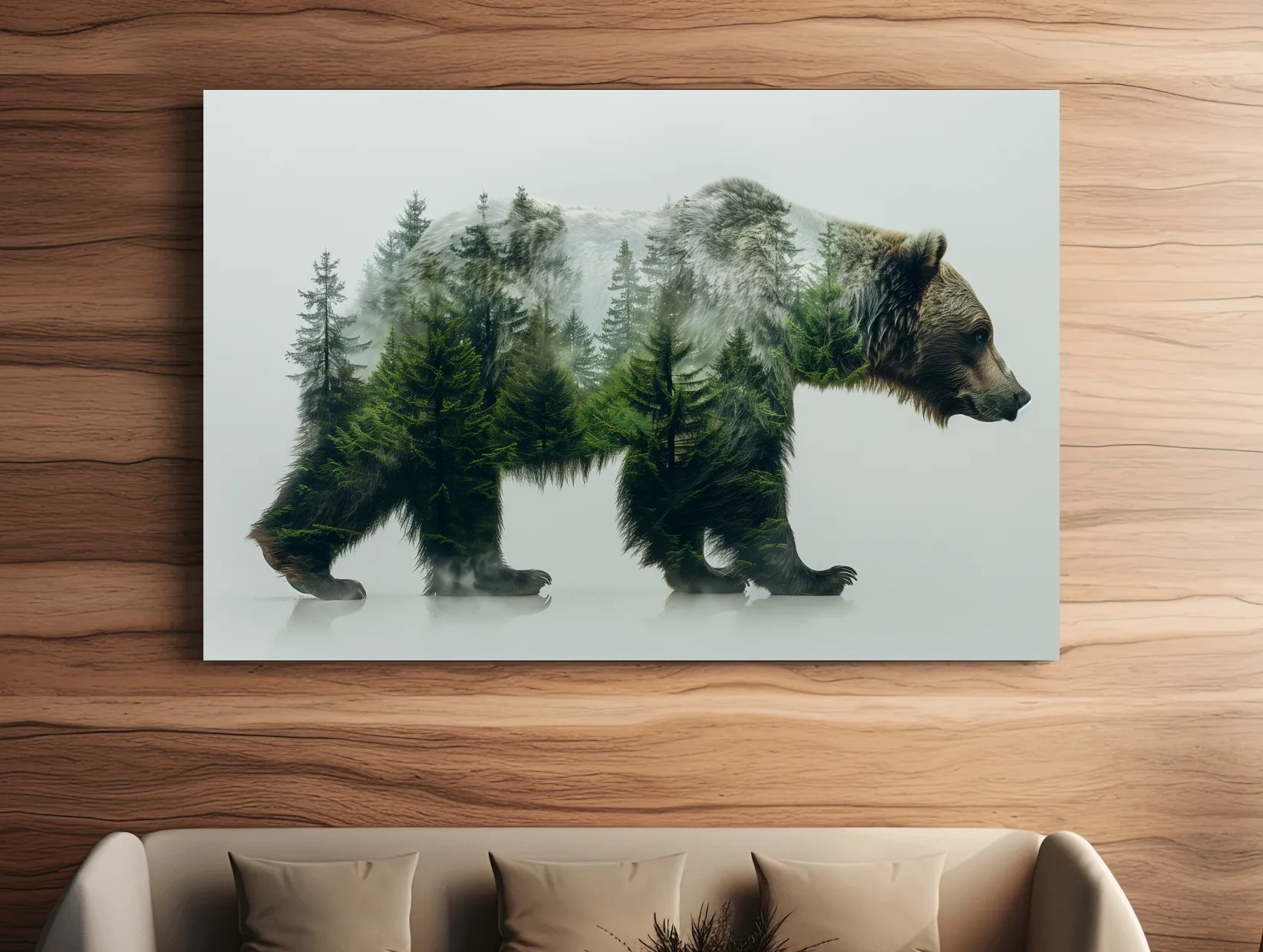 Grizzly bear artwork, double exposure forest art
