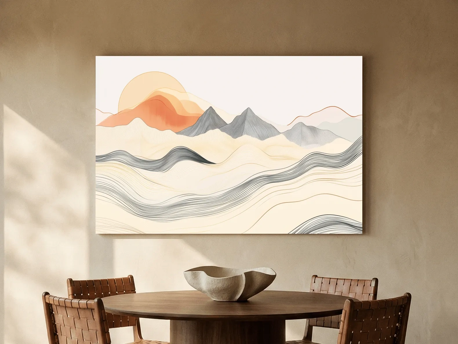 Minimalist Line Art Mountain Sunset - Abstract Landscape Wall Art