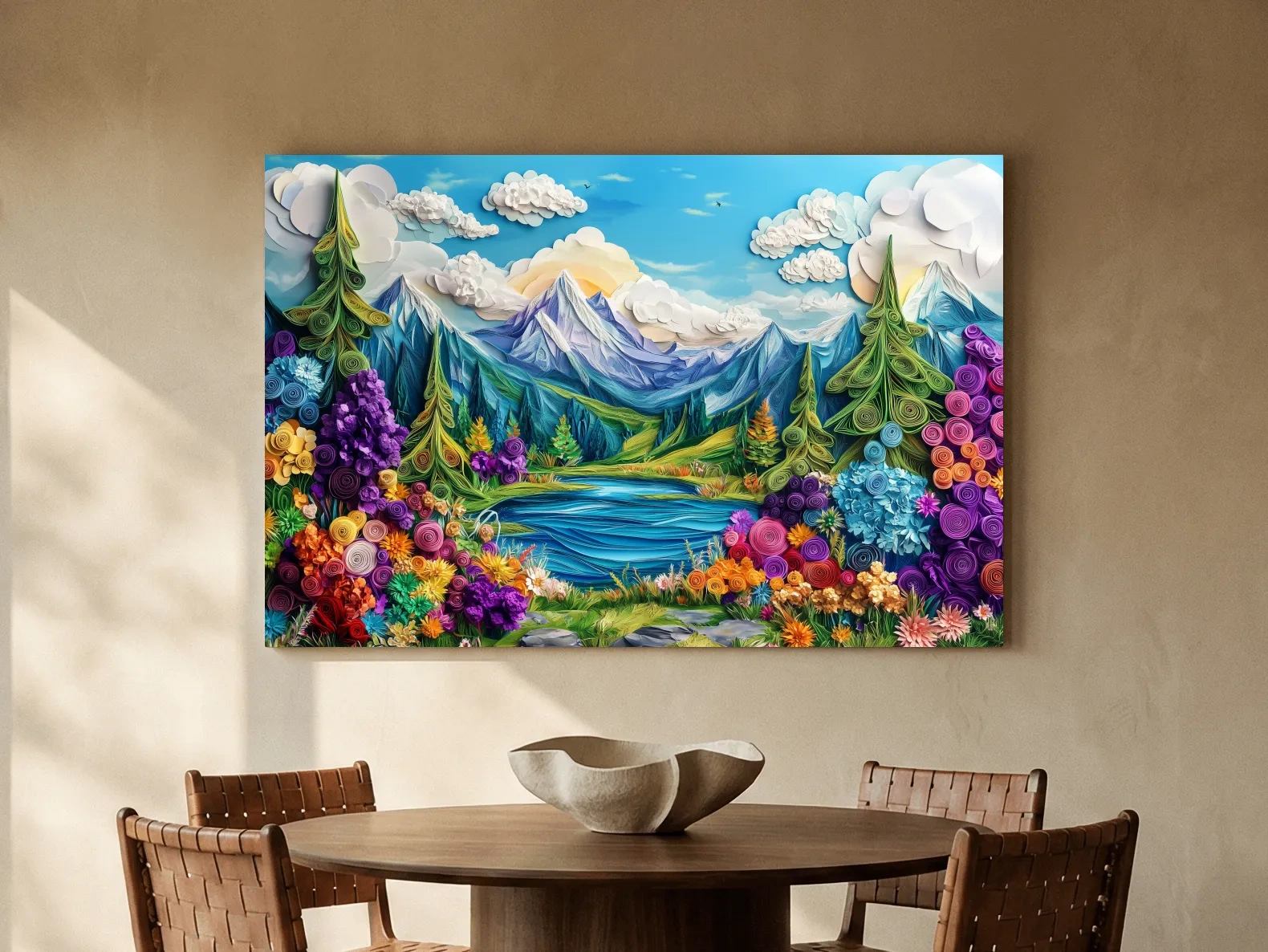 Colorful Paper Quilling Alpine Meadows Landscape - 3D Effect Nature Wall Art