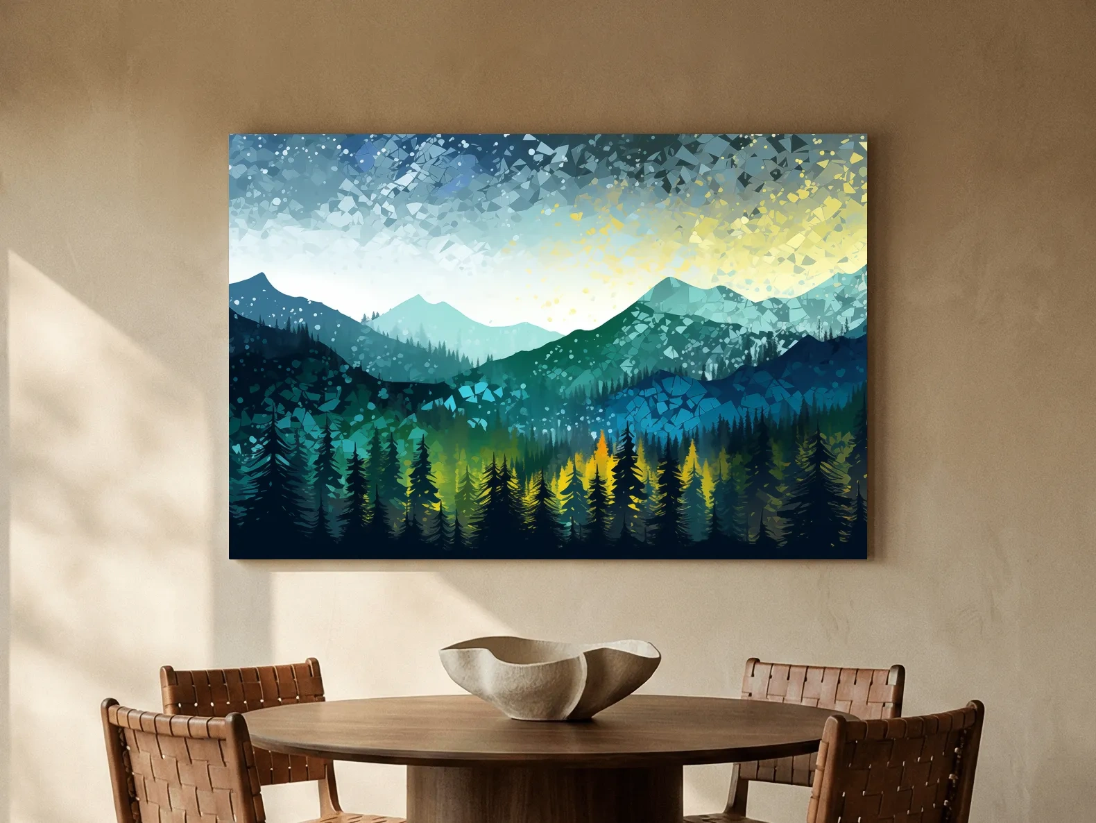 Geometric Mountain Forest Landscape - Abstract Mosaic Wall Art