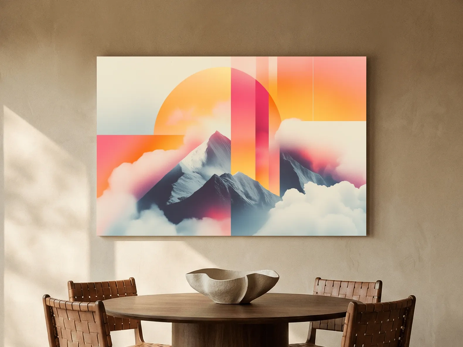Surreal Retro Mountain Sunrise Wall Art - Abstract Artwork