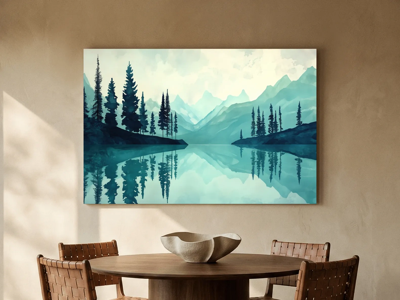 Treelined Alpine Lake Reflection - Watercolor Forest Wall Art
