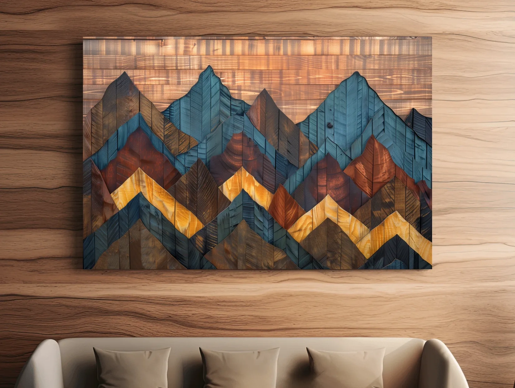 Geometric Wood Grain Mountain Range - Rustic Landscape Artwork