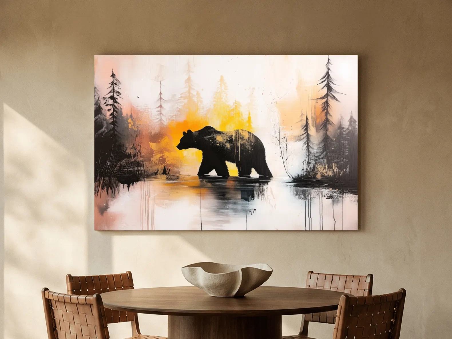 Grizzly Bear Forest Silhouette - Abstract Watercolor Wilderness Wall Art