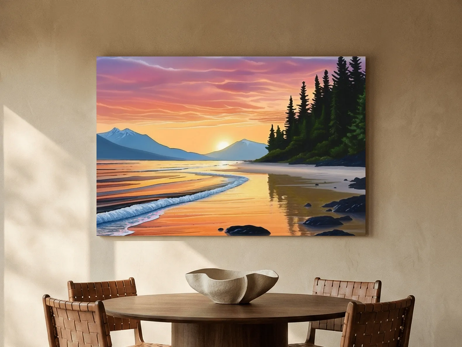 Pacific Northwest artwork, sunset over the beach painting