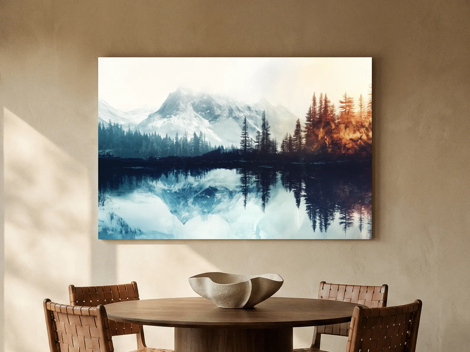 Misty Alpine Lake Reflection Landscape - Mountain Forest Sunrise Wall Art