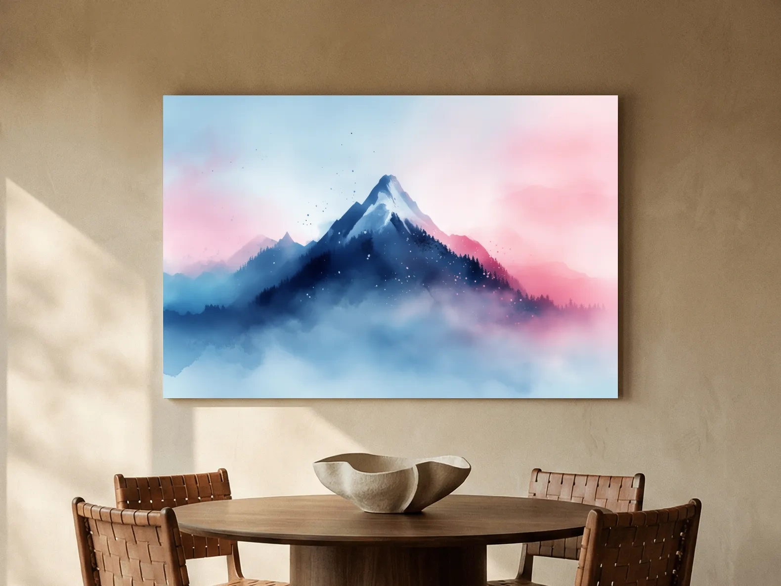 Misty Pastel Watercolor Mountain Peak - Dreamy Alpine Landscape Wall Art