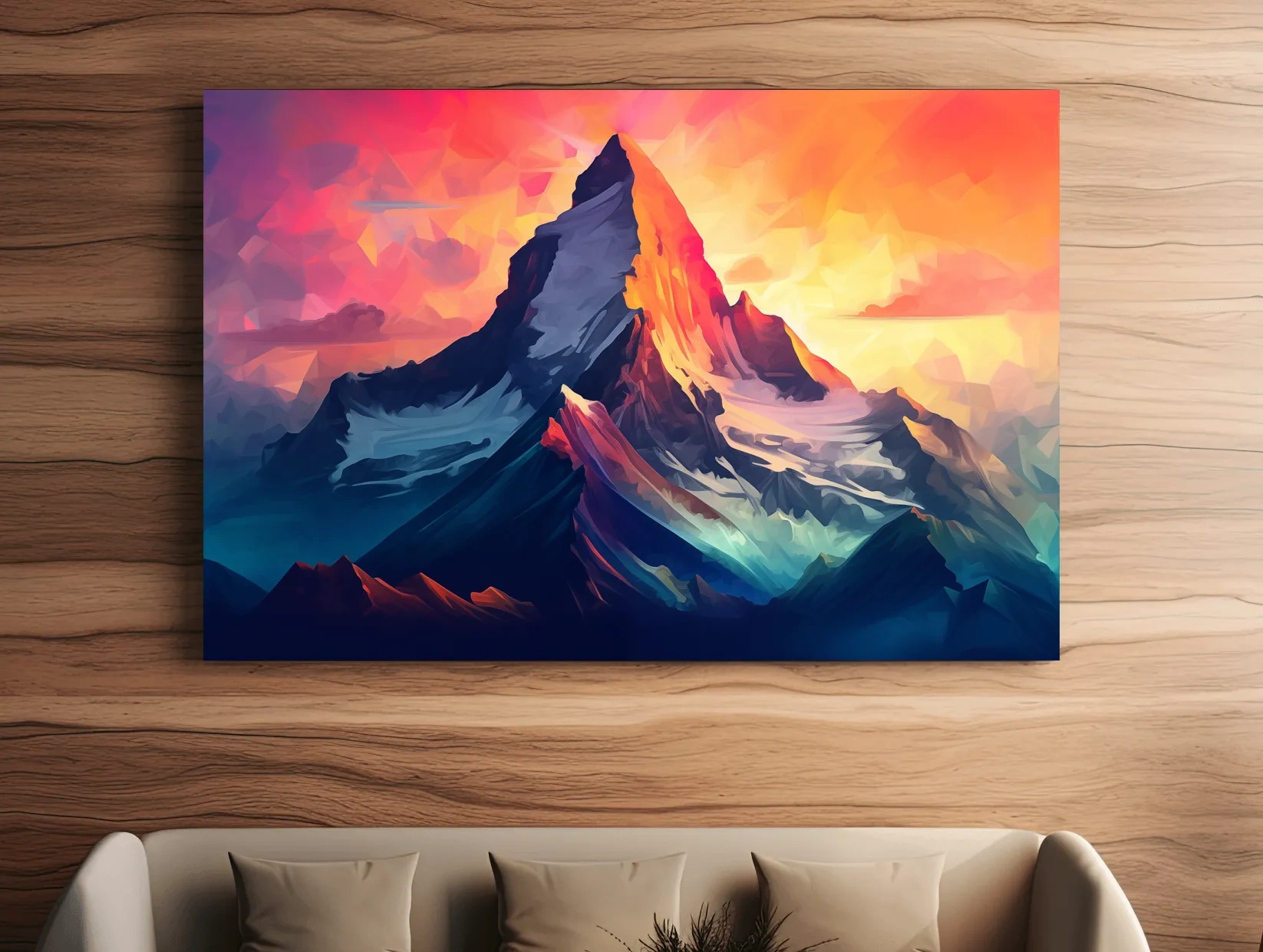 Vibrant Geometric Alpine Peak Sunrise - Modern Abstract Mountain Wall Art