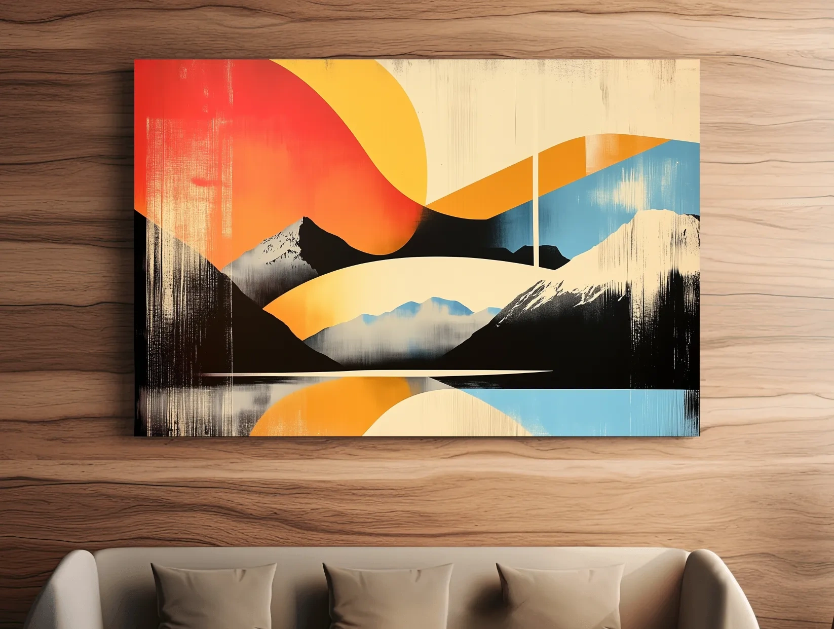 Abstract Retro Mountain Sunrise Landscape - Modern Graphical Wall Art