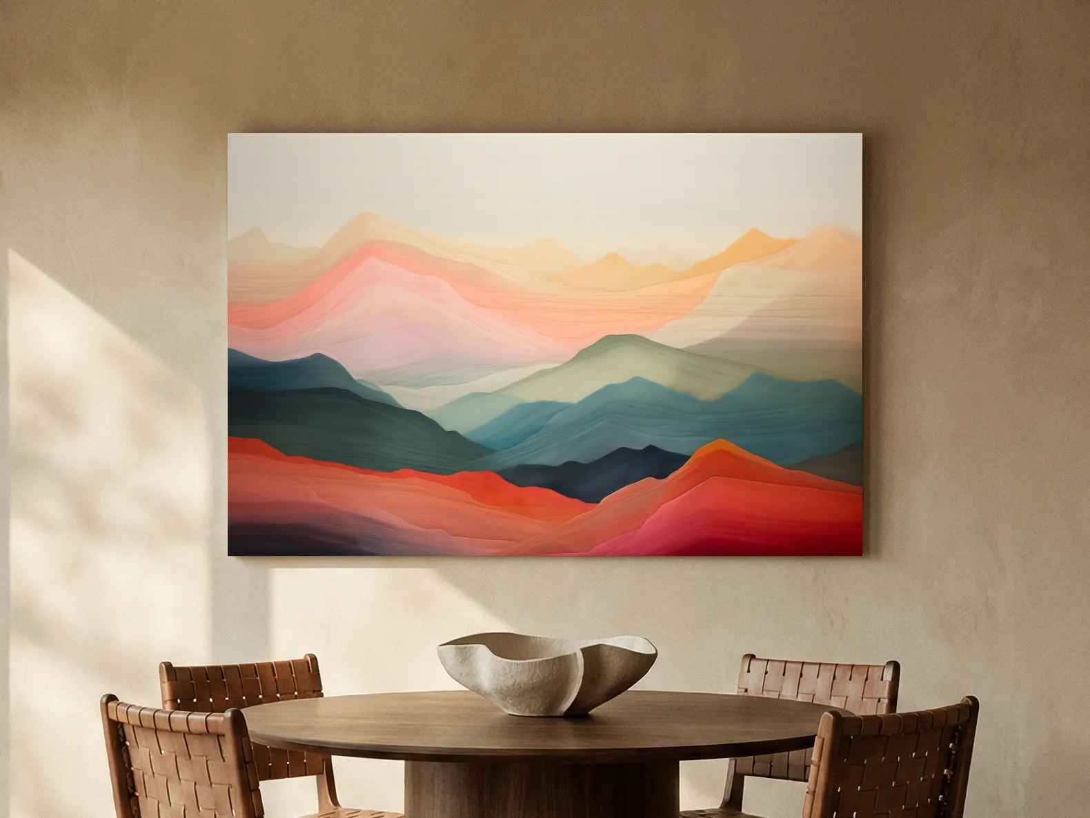 Dreamy Abstract Mountain Ranges In Warm Sunset Tones - Modern Landscape Wall Art