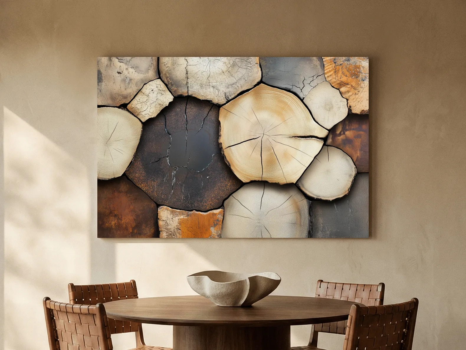 Rustic Stacked Firewood Log Cross Sections - Warm Neutral Wood Texture Wall Art