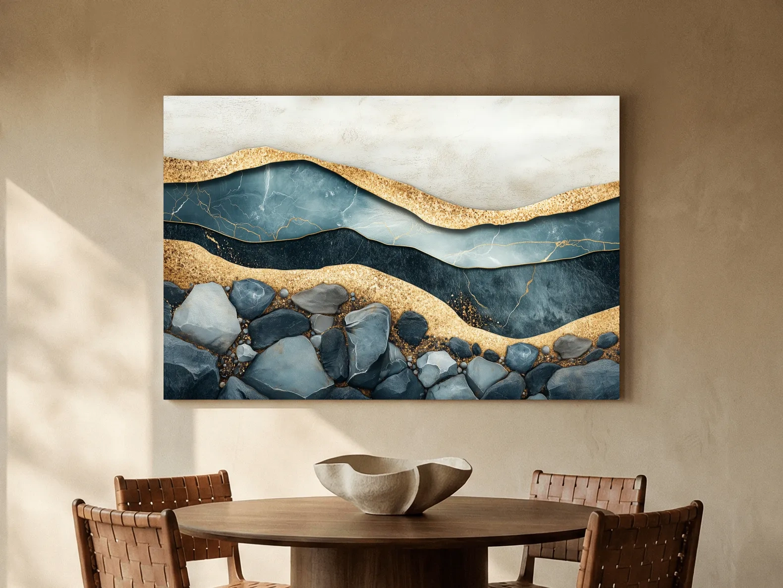 Luxury Teal Gold Marble Geode Layers - Modern River Rock Wall Art