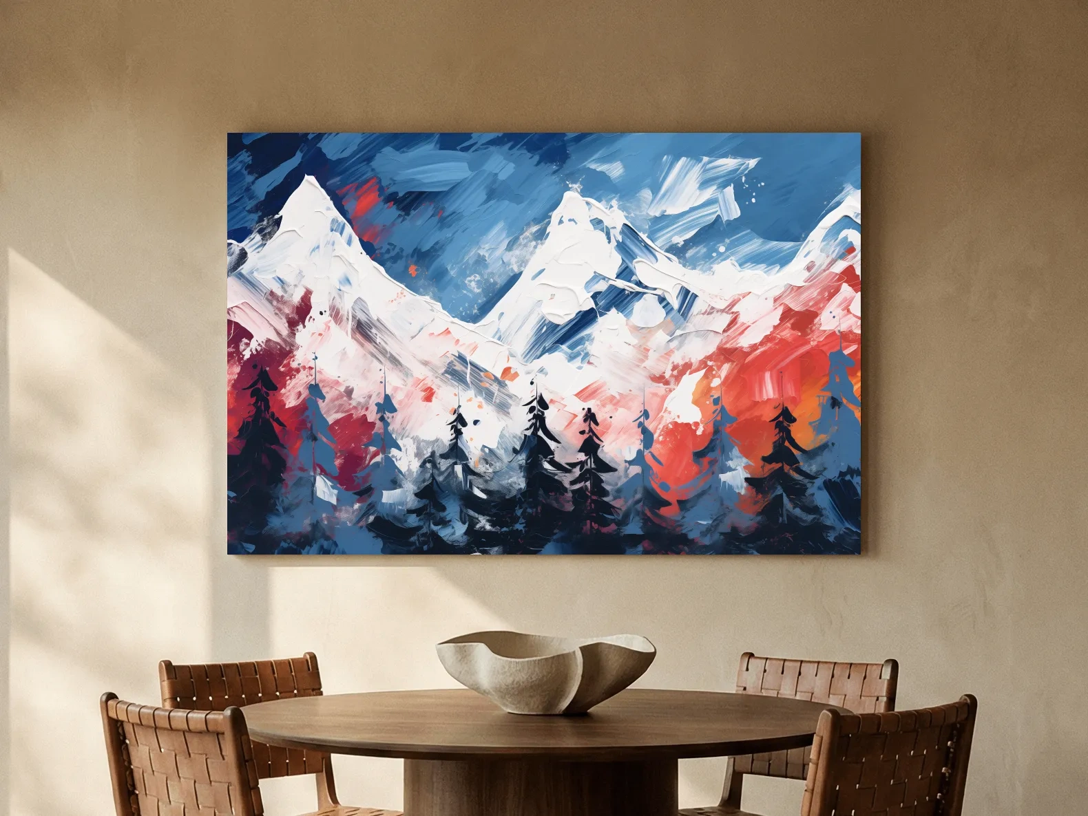 Vibrant Abstract Snowcapped Mountain Peaks - Bold Alpine Forest Landscape Art