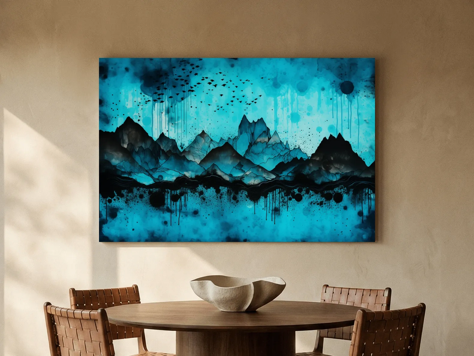 Ink Wash Mountain Range Artwork - Moody Abstract Watercolor Wall Art